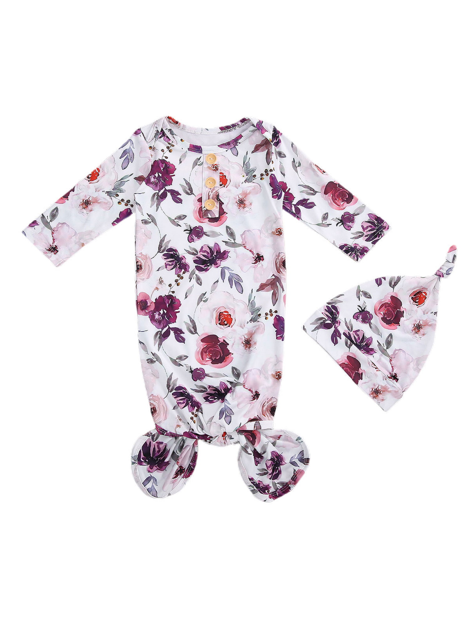 Newborn Baby Boy Girl Gown with Headband Soft Floral Sleepwear Infant Sleeping Bags 