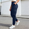 thumbnail image 2 of Fgnfyis Womens Cargo Pants High Waisted Casual Flat Front Pockets Elastic Everyday Comfort Cargo Trousers Women Pants Navy S, 2 of 6