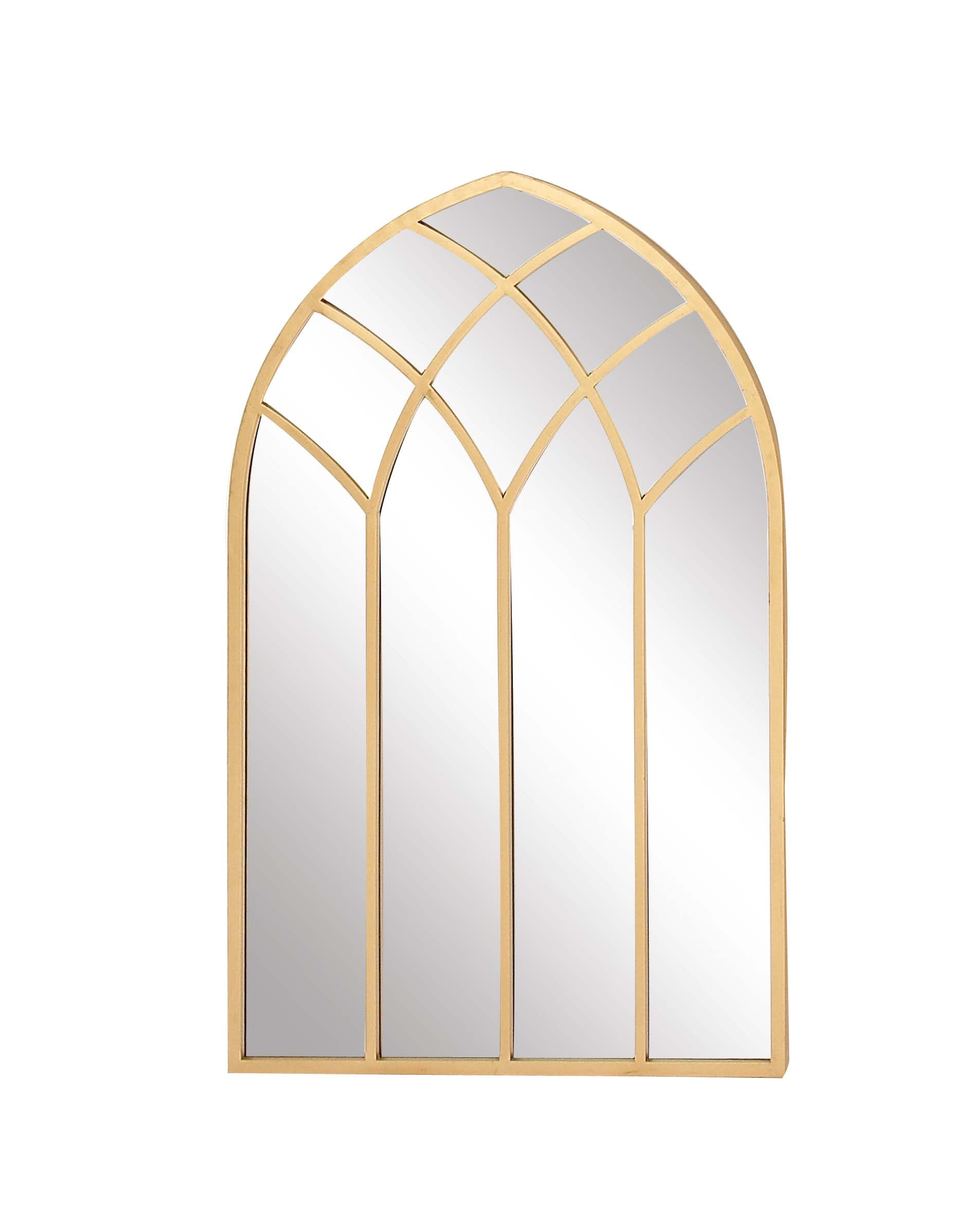 Decmode Modern Gold Metal Framed Arched Window Wall Mirror Reflective 50 X32