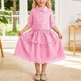 thumbnail image 2 of RMGVDSD Toddler Girls Summer Outfits Lace Short Sleeve Blouse Tops With Flowy Skirt Two Piece Matching Outfit Set Kids Casual Party Wear 4-5 Years, 2 of 4