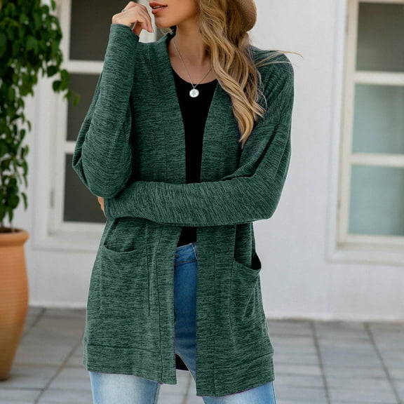 MRULIC cardigan for women Fashion Women Long Sleeve Casual Winter Cardigan Pocket Solid Color CoatWomen's Cardigan Green   US:4