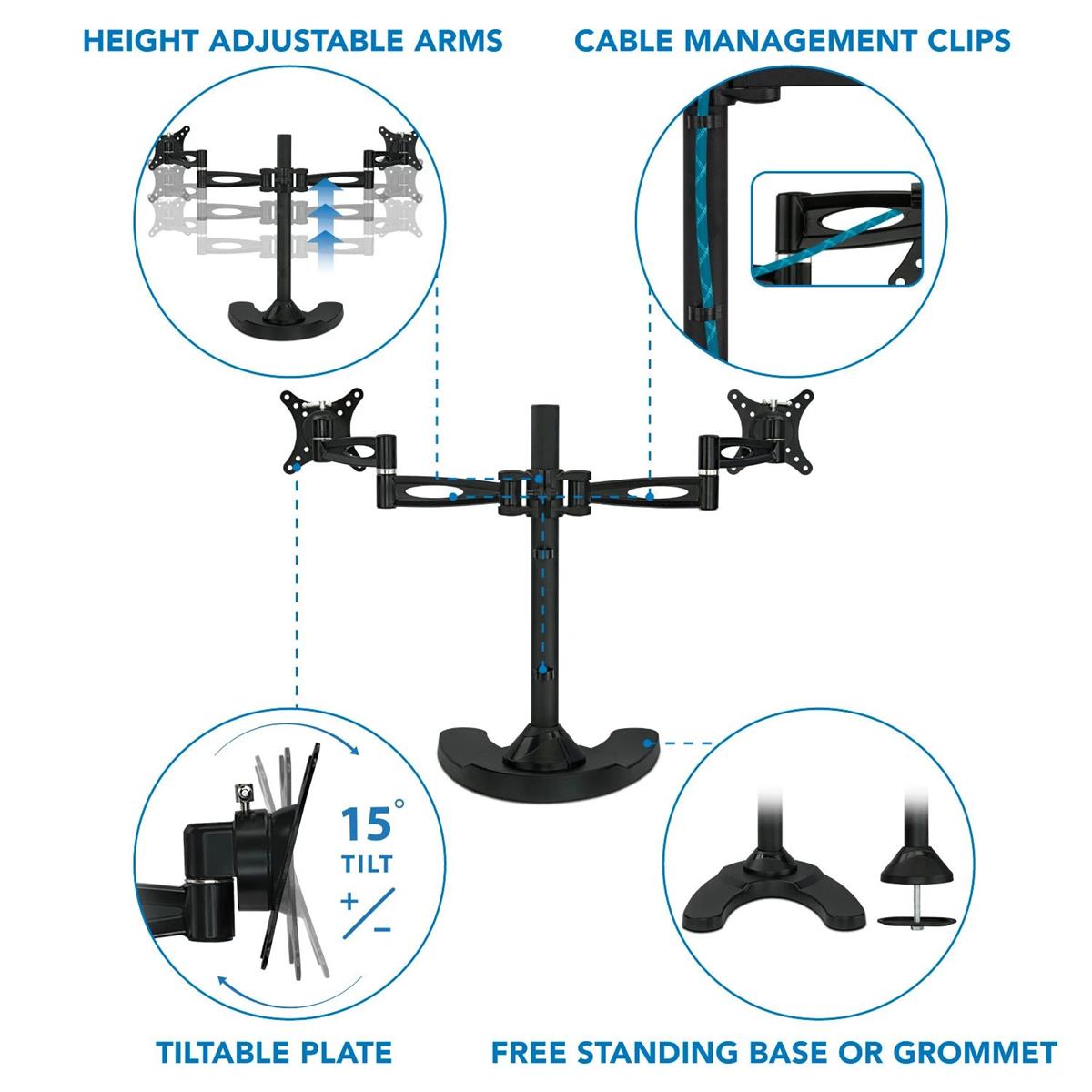 Mount-It! Dual Monitor Desk Mount,  Fits 2 Computer Screens 17"-27", Full Motion, Adjustable