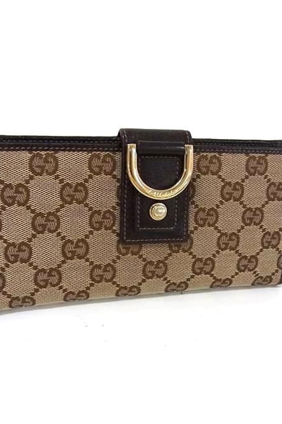 Pre-Owned GUCCI Abby Wallet 141412 Brown GG Canvas and Leather Women's Bifold Long (Good)
