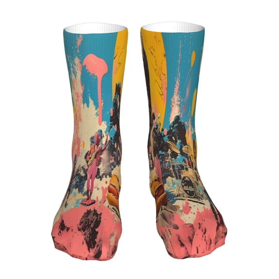 Goofa Psychedelic Band Hotdog Art for 16in Socks, Funny Novelty Crazy Design Cotton Socks Sports Socks Knee High Socks For Men, Women,1Pairs - Gift For Working Friends