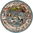 thumbnail image 1 of Unique Loom Narenj Hunting Scene Textured Rug 5' x 5' Round Blue/Tan, 1 of 1