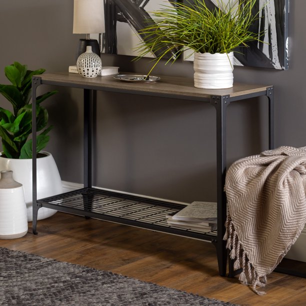 Manor Park Angle Iron Rustic Wood Entry Console Table Driftwood Walmart Com Walmart Com