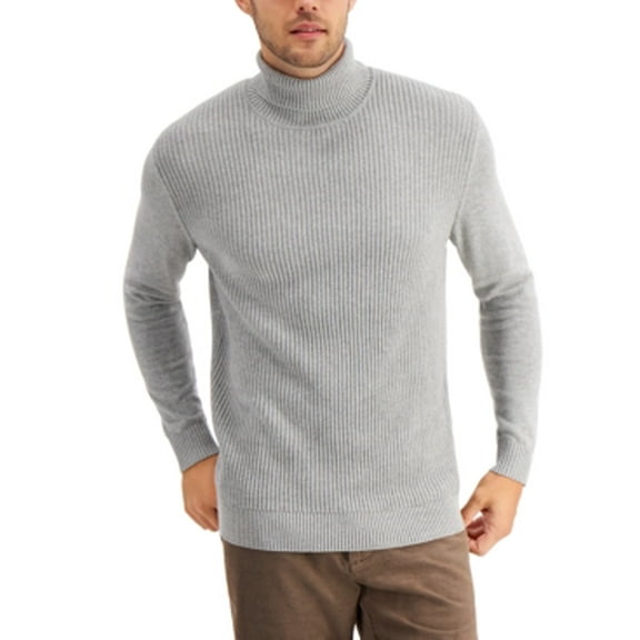 Club Room Mens Textured Cotton Turtleneck Sweater Grey Large