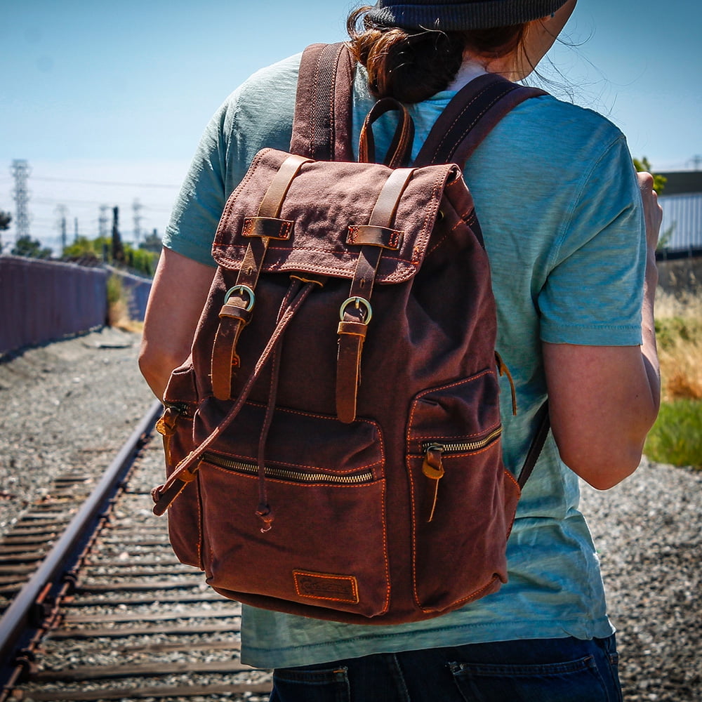 Men'S Outdoor Sport Vintage Canvas Military Backbag Shoulder