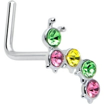 Body Candy 20 Gauge 7mm Pink Green CZ Gem Caterpillar L Shape Nose Ring Stainless Steel for Women