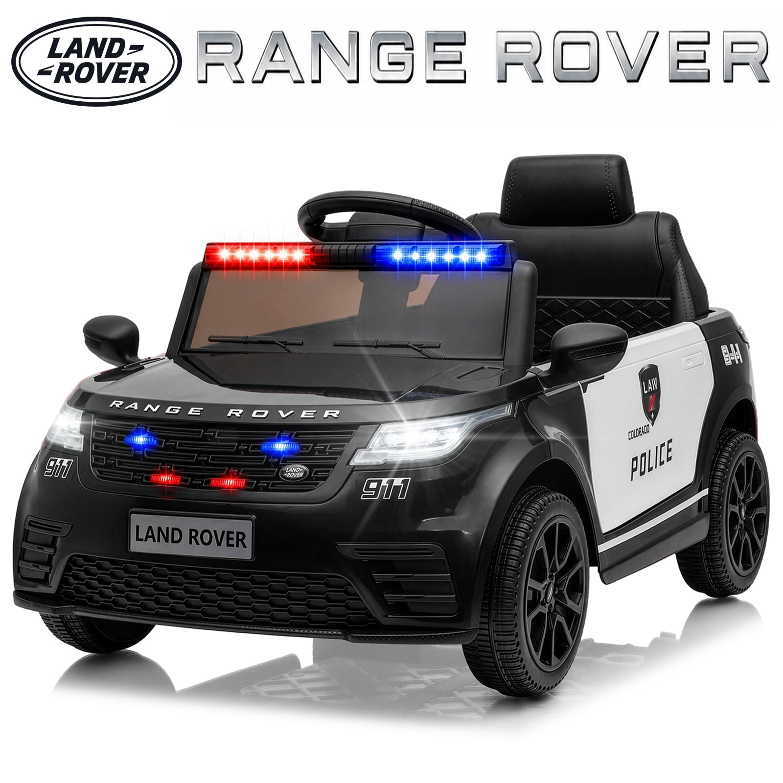 UBesGoo Licensed Land Rover 12V Ride On Police Car, Powered Ride on with Siren Remote Control & Bluetooth, Ages 2-5, Black