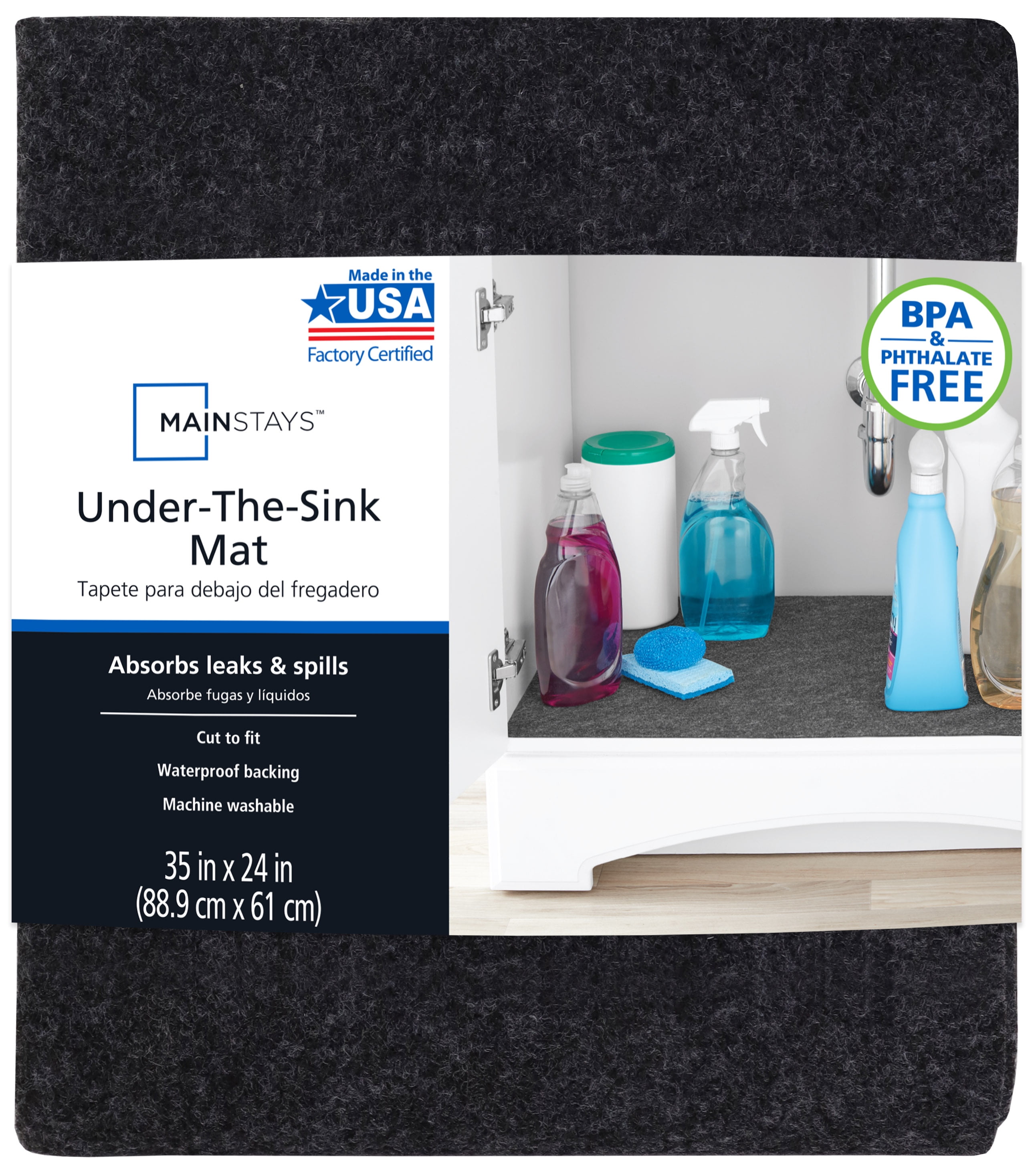 (6 pack) Mainstays Under the Sink Mat, Waterproof Shelf Liner and Cabinet Drawer Liner; Large - 35"X24"; Cut to fit