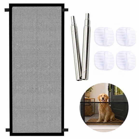 Fixparts Retractable Pet Gate,5.9 x 2.36 ft No-Drill Pet Barrier for Doorways and Stairs with Hooks and Poles