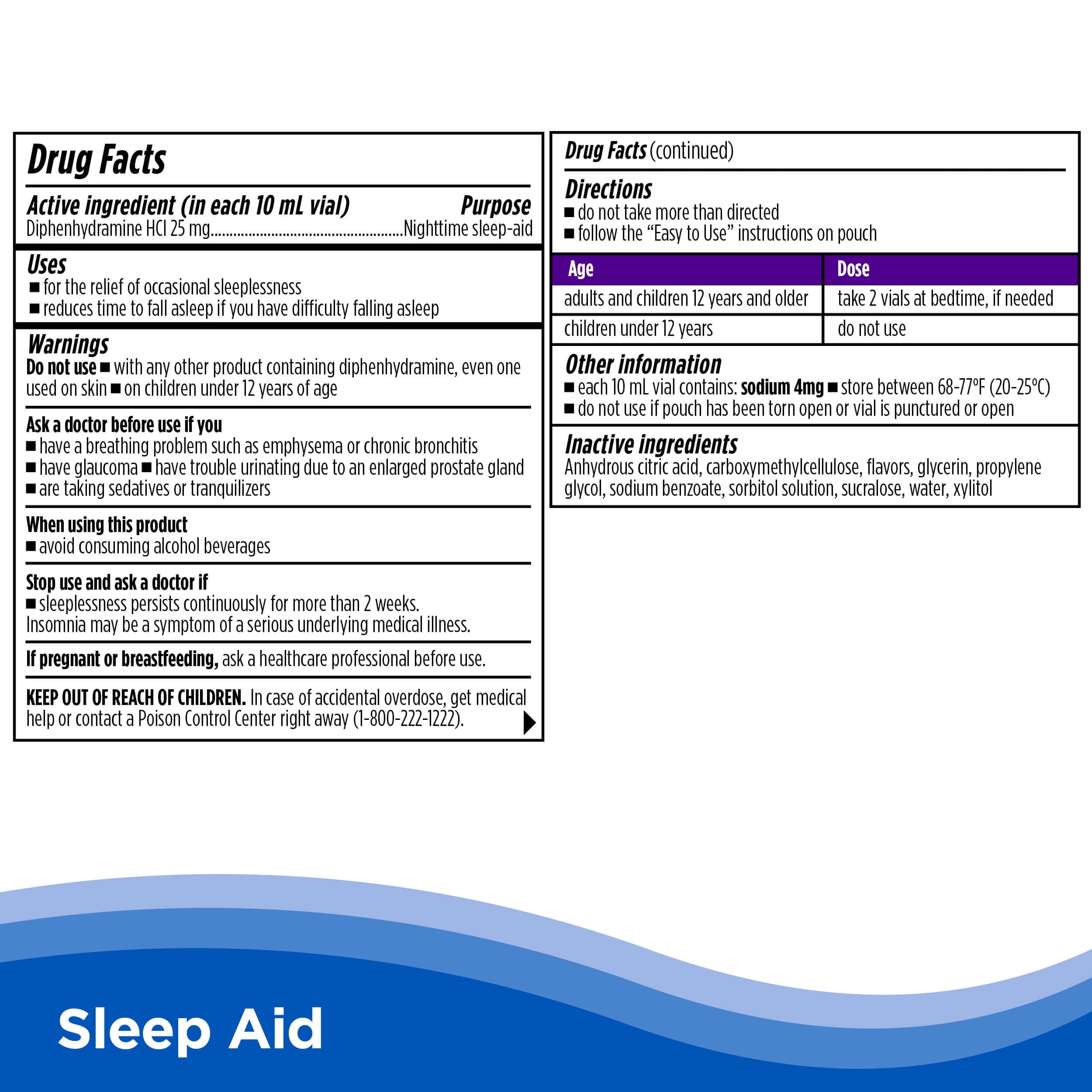 CalmCo Sleep Aid, Diphenhydramine 25mg, Mixed Berry Flavor, 18 vials.
