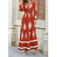 thumbnail image 3 of Women's 2025 Fall Wedding Guest Dresses Boho Floral Long Sleeve V Neck Flowy Elegant Maxi Dress Beach Clothes,Red, 3 of 6