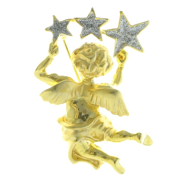 Mi Amore Angel Stars Brooch-Pin Gold-Tone & Silver-Tone