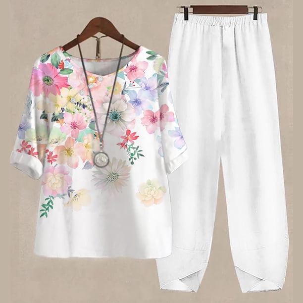 Puntoco Conjunto casual de dos piezas con cuello redondo y manga 5/4 para mujer Puntoco Puntoco-5723