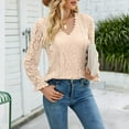 thumbnail image 6 of XFLWAM Womens Lace Dressy Tops Long Sleeve V Neck Shirts Crochet LAce Sexy Casual Fall Blouses Beige XXL, 6 of 8