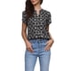 thumbnail image 1 of Blusas casuales para mujeres, manga corta, cuello en V, bordado de ojales, blusa elegante, XS, negra, 1 of 6