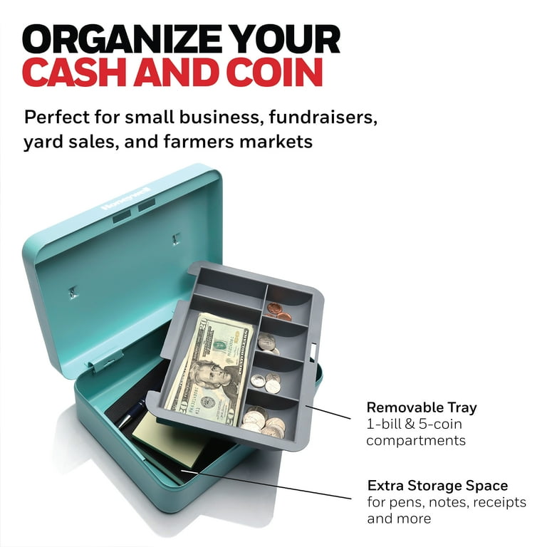 Honeywell Mobile Cash Box with Key Locking, Teal, Removable