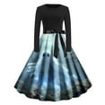 thumbnail image 2 of QATAINLAV Halloween Dress for Women Novelty Graphic Printed Long Sleeve Dresses Cosplay Party Cocktail Swing Dress, Sky Blue, L, 2 of 4