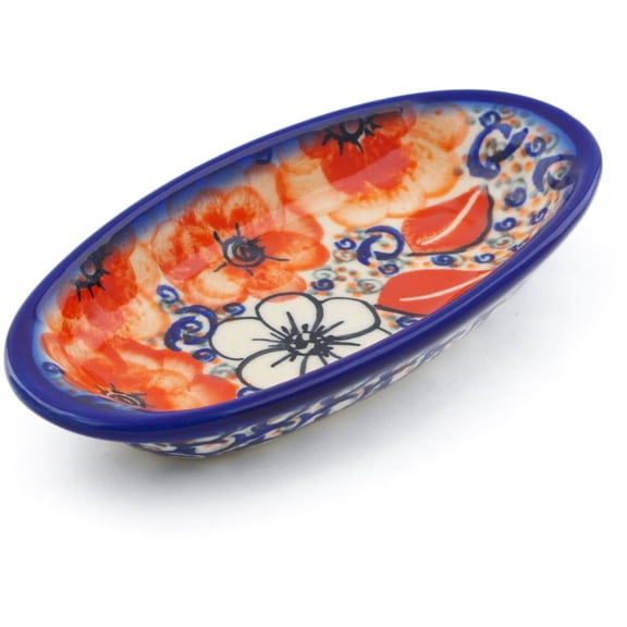 Polish Pottery 5½-inch Condiment Dish (Poppy Passion Theme) Signature UNIKAT Hand Painted in Boleslawiec, Poland   Certificate of Authenticity