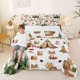 thumbnail image 2 of Castle Fairy Camping Animal Pattern Queen Comforter Set 3pcs for Kids, Forest Print Bedding Comforter Set for Bedroom, Green Beige, 2 of 6