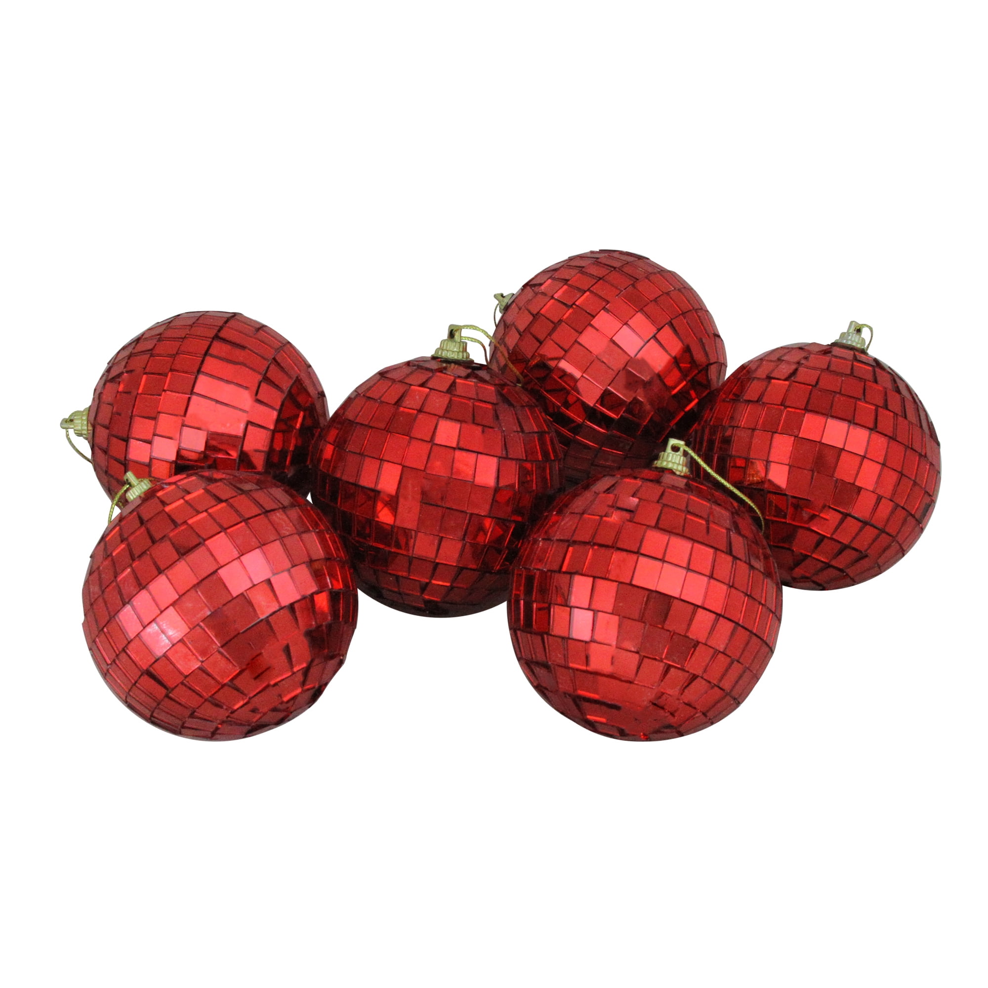Pack of 6 Red Hot Mirrored Glass Disco Ball Christmas Ornaments 3.25