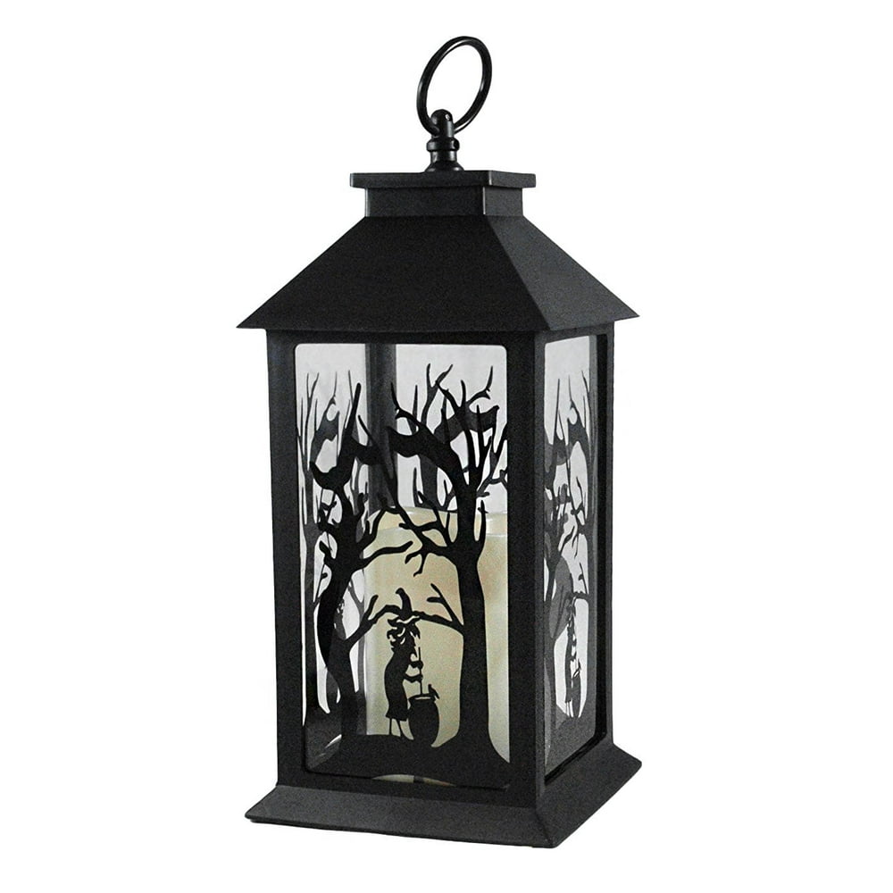 Witch Silhouette Halloween Black Lantern with LED Candle Lights ...