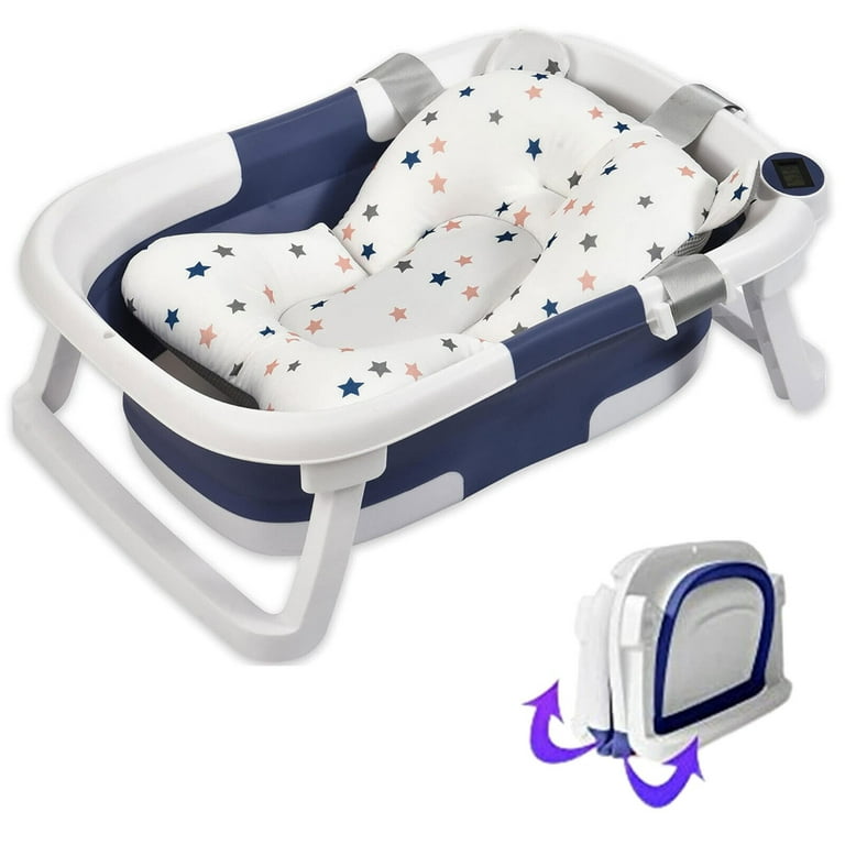 BEBELEH™ Collapsible Baby Bathtub with Thermometer – Bathtub + Baby tub  Cushion + Baby Bath tub Kneeler – Durable Baby Bathtub Newborn to Toddler  0-24
