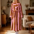thumbnail image 2 of Women's Striped Plush Fleece Bathrobe - Thick Long Length Shawl Collar Robe with Belt and Pockets, Absorbent Cozy Lounge Wear for Winter, 2 of 6