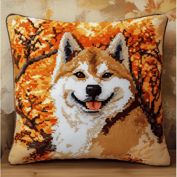 Cross Stitch Cushion Cover Animal Dog Embroidery Pillow Cases Needlepoint Kits 18x18in