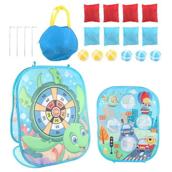 Portable Bag Toss Holes Family Cornhole Board Activities Yard blue