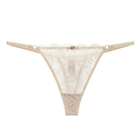 BYHONG Women s Sexy Lace up Cut Out Thong Breathable Underwear Panties for Women Beige One Size