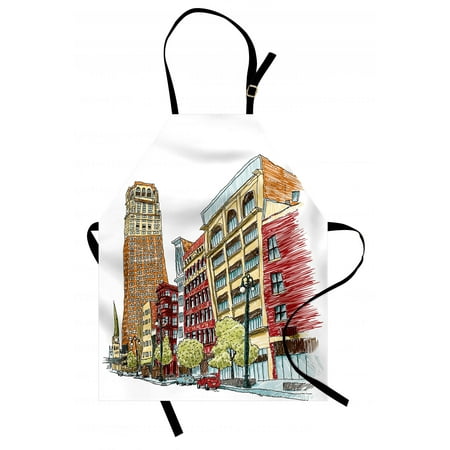 Detroit Lions Apron Detroit Apron Buildings on Woodward Avenue in the Downtown Detroit Artistic Sketchy Urban Scene, Unisex Kitchen Bib Apron with Adjustable Neck for Cooking Baking Gardening, Multicolor, by Ambesonne ()