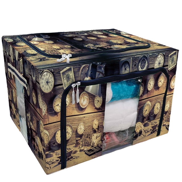 EREHome Watchmaker workshop clocks repair Storage Bag Clear Window Storage Bins Boxes Large Capacity Foldable Stackable Organizer With Steel Metal Frame For Bedding,Clothes,Closets, Bedrooms