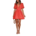 thumbnail image 2 of Michellecmm  Women Summer Casual A-line Dress Solid Color Deep V-Neck Mini Dress, 2 of 5
