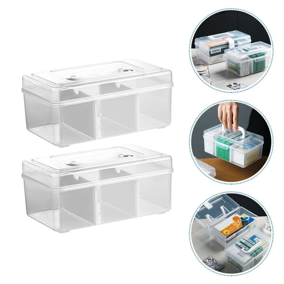 2Pcs Transparent Storage Box Household Medicine Sundries Box Medicine Organizer