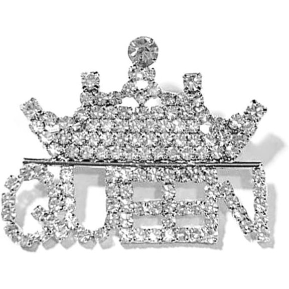 Queen Crown Brooch Pins for Women Gold Silver Rhinestone Letter Corsage Fahion Bling Crystal Princess Lapel Pin for Clothing Dress Bridal Wedding Party Banquet Decor Elegant Jewelry Accessory