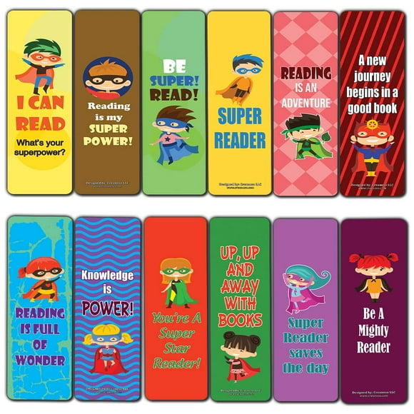 Creanoso Super Bookmarks for Kids Reading Star (30-Pack) – Six Assorted Quality Reading Bookmarks for Kids – Premium Gift Set Boys & Girls – Stocking Stuffers Gifts for Children – Reading Book Clip