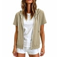 thumbnail image 2 of Yigetop Womens Short Sleeve Zip up Hoodies Sweatshirts Cardigan Loose Casual Lightweight Soft Tops Comfy Loungewear for Daily Wear Multiple Sizes Beige L, 2 of 4