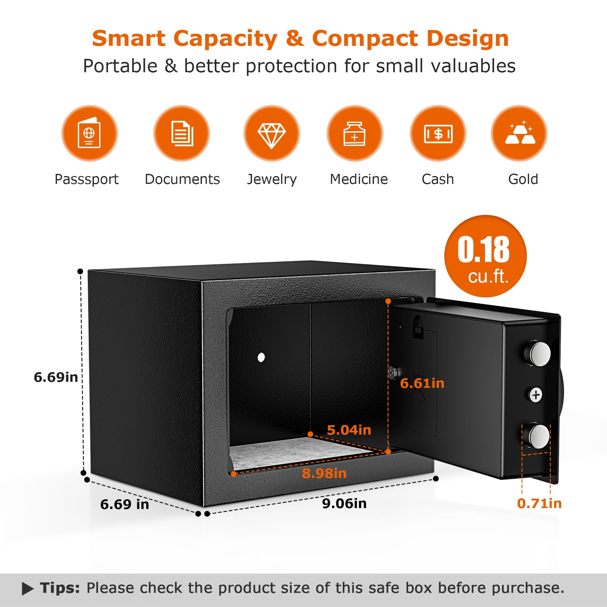 Bonsaii 0.18 Cubic Feet Electronic Digital Safe Box, Security Box with Keypad, Key Lock for Home Office