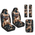 thumbnail image 7 of Xoenoiee French Bulldog Flower Print Car Accessories Set of 5, PU Leather Car Seats Cover Full Set with Auto Seat Belt Covers and Center Console Cover for Most Vehicle SUV Truck Car, 7 of 7