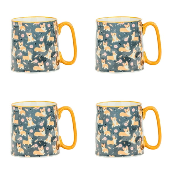 10 Strawberry Street Bella Mug, Corgi Delight, Set of 4
