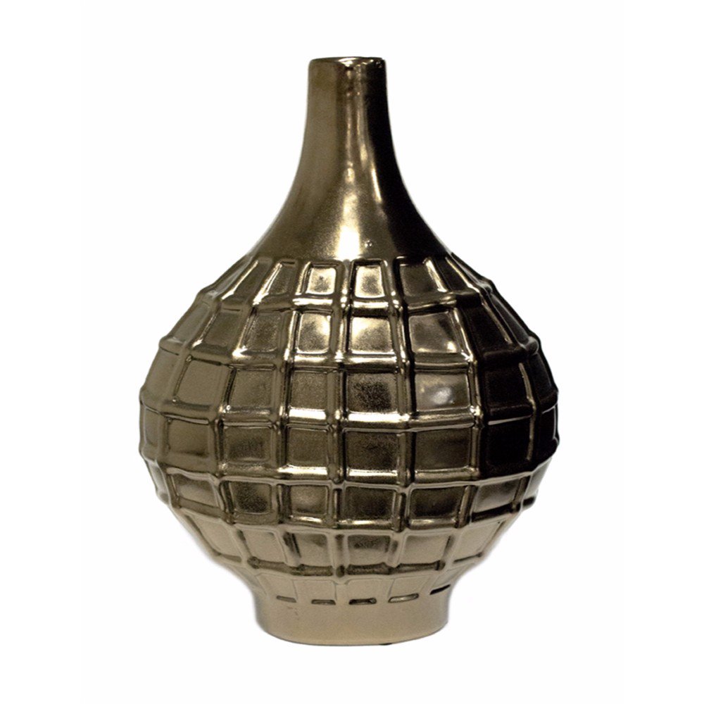 Ceramic Grenade Bottle Vase, Bronze