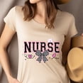 thumbnail image 4 of Nurse Graphic T-Shirt | Black Pink Varsity Lettering with Checkered Bow Tee, Gold, Size 2XL, 4 of 6
