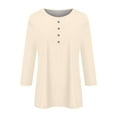 thumbnail image 2 of KBZDBZC Shirts for Women Women's Fashion Button Up 3/4 Length Sleeve Solid Color T Shirt Shirt Top Tee Shirts Womens Womans Blouses Womens Tshirts(Beige,XXXL), 2 of 5