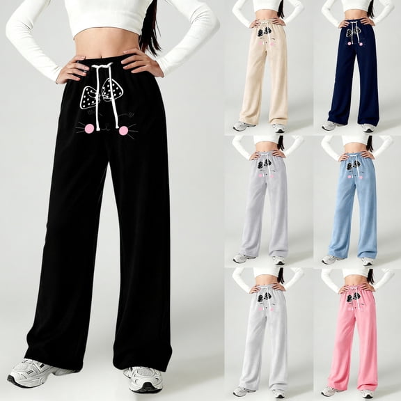 Gunia Girls Sweatpants Baggy Letter Print Casual Wide Leg Pants Loose Fit Comfortable Trousers Youth Children Fashion Athletic Pants With Pockets 4-16 Years