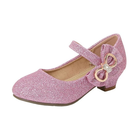 eczipvz Girls Sparkle Shoes Open Front Bow Sequins Sandals for Girls Kids Princess Wedding Formal Ankle High Heel Shoes Pink 12.5