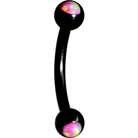 Black Eyebrow Ring - Body Candy Black Anodized Steel 3mm Iridescent Pink Accent End Curved Eyebrow Ring 16 Gauge 5/16