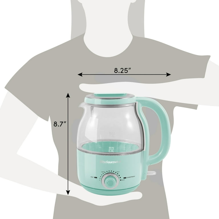 Elite Gourmet 1.2L Adjustable Temperature Electric Honeypot Glass Kettle  with Keep Warm, Mint